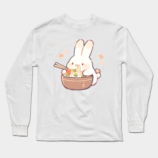 Cute bunny eating noodles Long Sleeve T-Shirt